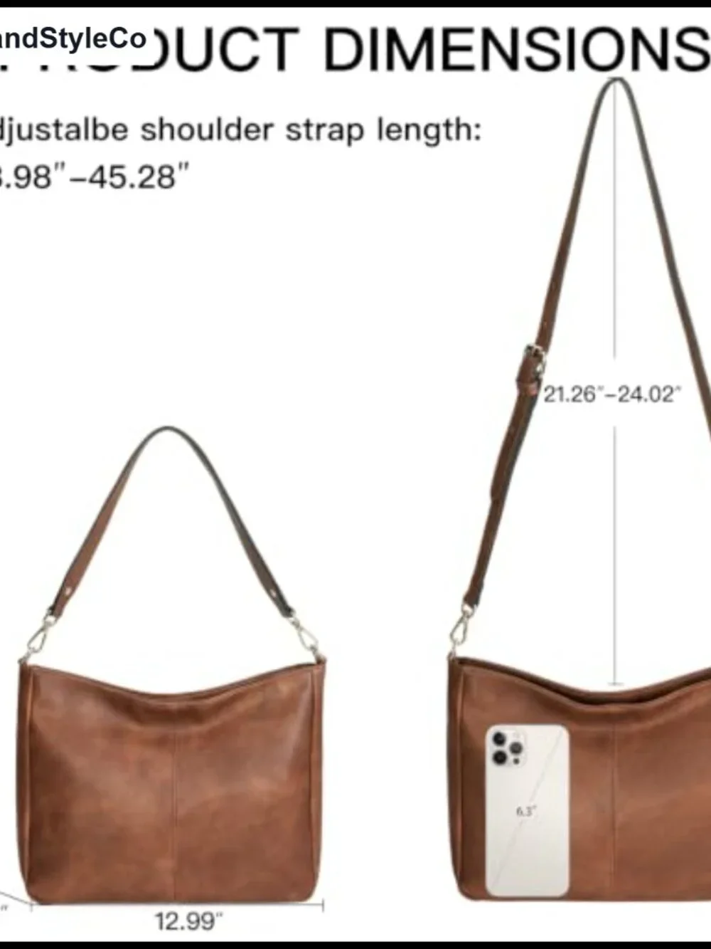 GOIACII Soft Vegan Leather Hobo Bag Detachable Straps Crossbody Shoulder Purse